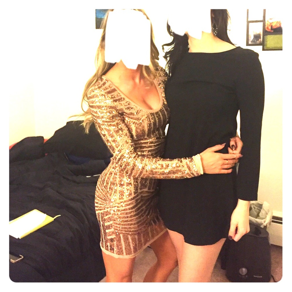 Bebe Sequin Rose Gold Dress